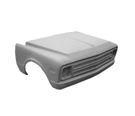 67-68-Front-End-w_-Grill-1-5.png 1967-1968 Chevy Chevrolet/GMC Truck C10 Fiberglass One Piece Tilt Front End w/ Grill Roll Pan Stock Hood Style (Heavy Duty) - Image 1