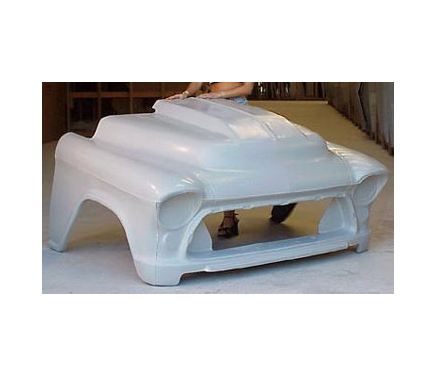 Chevy-Front-End-Cowl-Induction3-1-6.png 1957 Chevy Chevrolet Truck Fiberglass One Piece Tilt Front End 3" Cowl Induction Hood Style (Heavy Duty) - Image 1
